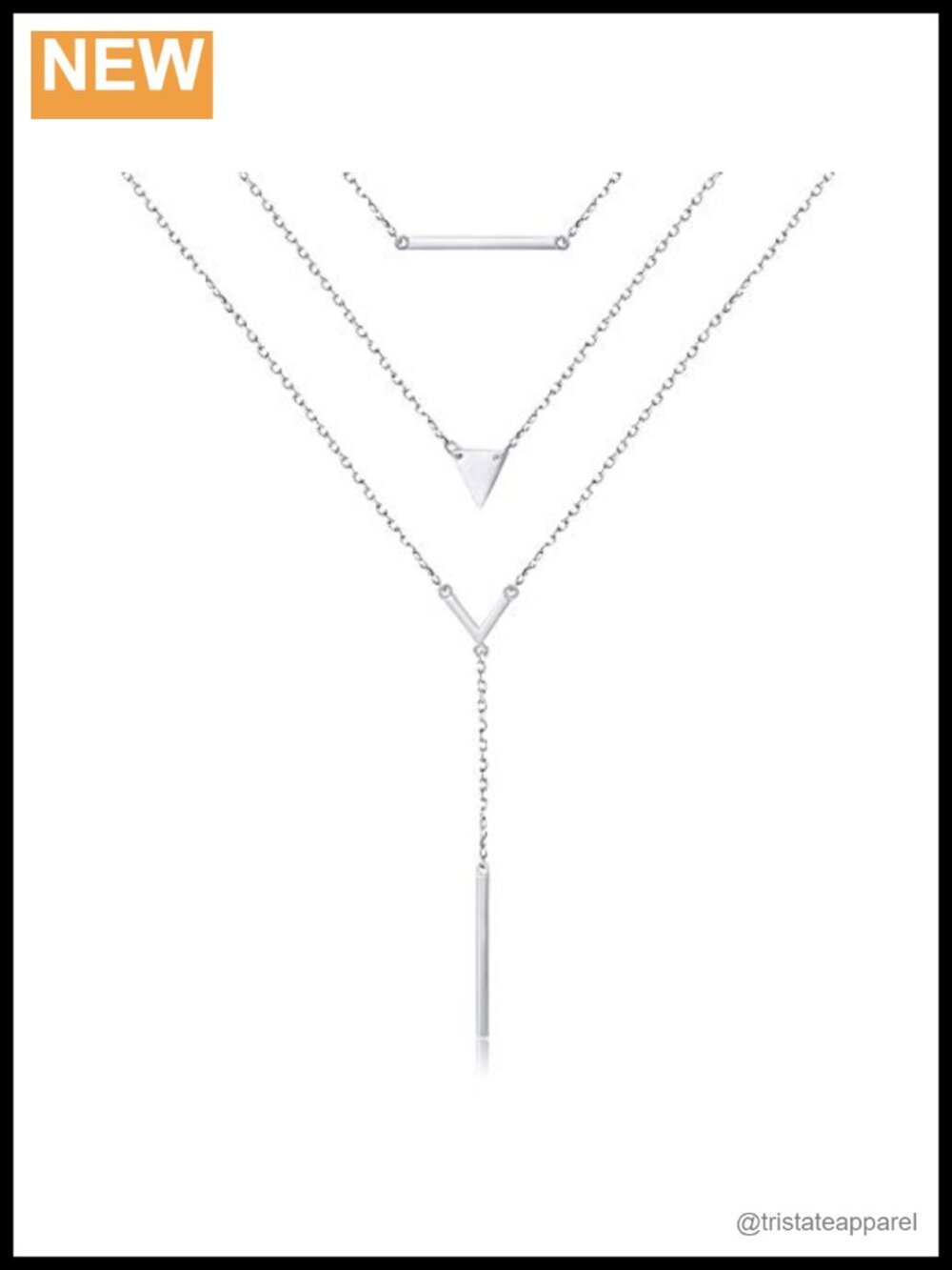 S925 Sterling Silver Multilayer Dot Bar Layered Triple Chain Pendant Necklace